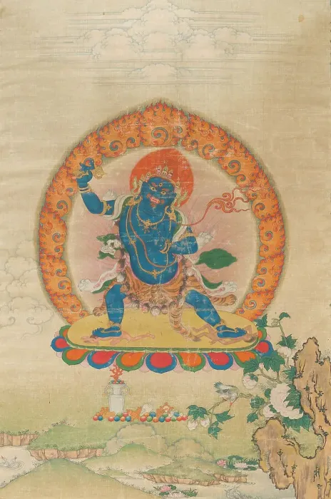 Framed Print : Thangka of Vajrapani, 18th century. Creator: Tibetan culture Framed Print : Thangka of Vajrapani, 18th century. Creator: Tibetan culture