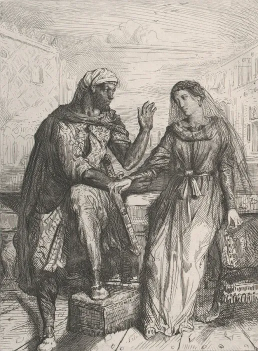 Framed Print : She thank d me: plate 2 from Othello (Act 1, Scene 3), 1844. Creator: Theodore Chasseriau Framed Print : She thank d me: plate 2 from Othello (Act 1, Scene 3), 1844. Creator: Theodore Chasseriau