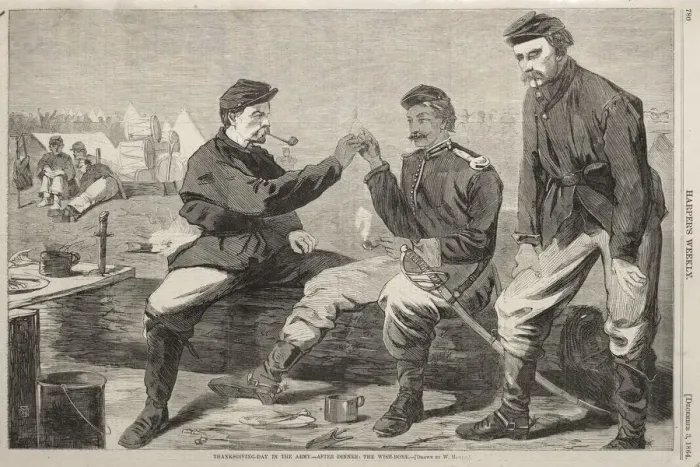 Framed Print : Thanksgiving Day in the Army - After Dinner: The Wish-Bone, 1864. Creator: Winslow Homer (American Framed Print : Thanksgiving Day in the Army - After Dinner: The Wish-Bone, 1864. Creator: Winslow Homer (American