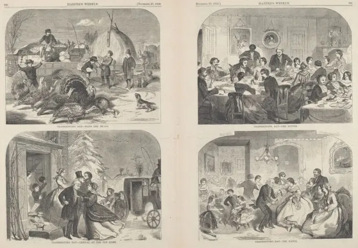Framed Print : Thanksgiving Day - Ways and Means [upper left], published 1858. Creator: Winslow Homer
