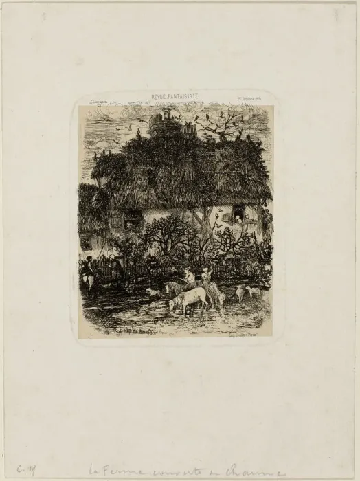 Framed Print : The Thatch-Roofed Farmhouse, from Revue Fantaisiste, 1861. Creator: Rodolphe Bresdin Framed Print : The Thatch-Roofed Farmhouse, from Revue Fantaisiste, 1861. Creator: Rodolphe Bresdin