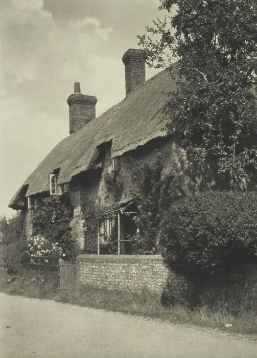 Framed Print : Thatched cottage. From the album: Photograph album - England, 1920s. Creator: Harry Moult Framed Print : Thatched cottage. From the album: Photograph album - England, 1920s. Creator: Harry Moult
