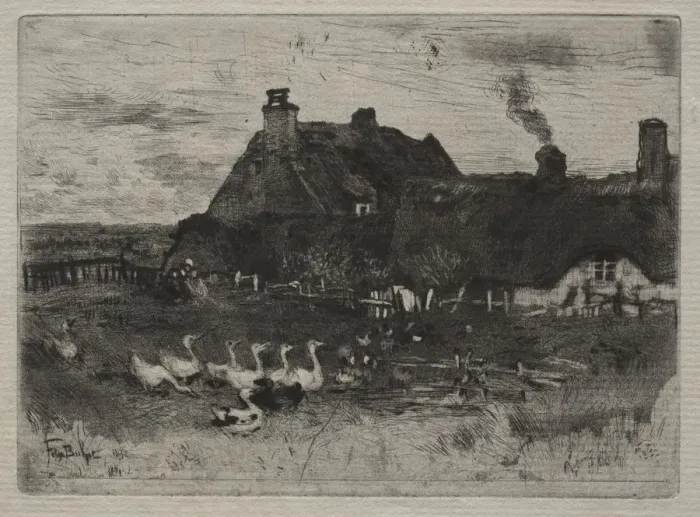 Framed Print : Thatched Cottages, 1878. Creator: Felix Hilaire Buhot (French, 1847-1898) Framed Print : Thatched Cottages, 1878. Creator: Felix Hilaire Buhot (French, 1847-1898)