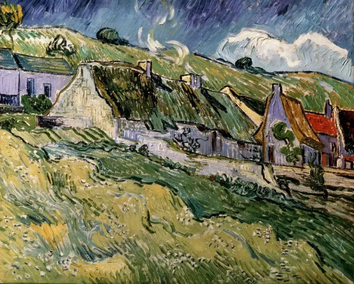 Framed Print : Thatched Cottages in Cordeville, 1890. Artist: Vincent van Gogh Framed Print : Thatched Cottages in Cordeville, 1890. Artist: Vincent van Gogh