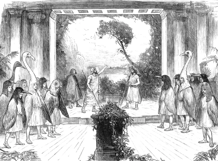 Framed Print : 'The Birds' of Aristophanes, played at Cambridge University, 1883. Creator: Unknown Framed Print : 'The Birds' of Aristophanes, played at Cambridge University, 1883. Creator: Unknown