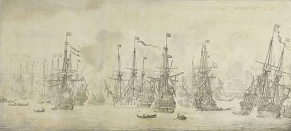 'The Failed Attack of the English on the Return Fleet in the Port of Bergen, Norway, 12 August 1665: Creator: Willem van de Velde I. 'The Failed Attack of the English on the Return Fleet in the Port of Bergen, Norway