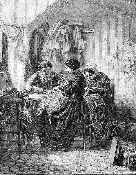 'The Industrious Needlewomen' - painted by M. Trayer - from the Exhibition of French Artists, 1856. Creator: Unknown. 'The Industrious Needlewomen' - painted by M. Trayer - from the Exhibition of French Artists, 1856. Creator: Unknown