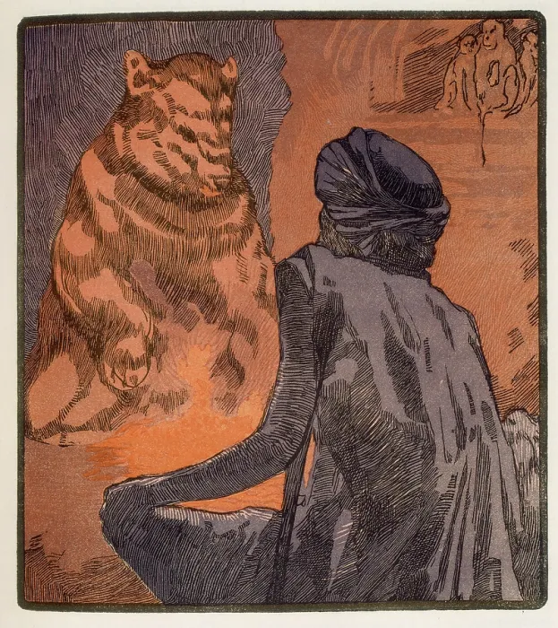 Framed Print : 'The Miracle of Purun Bhagat'; scene from 'The Jungle Book', 1919. Creator: Paul Jouve Framed Print : 'The Miracle of Purun Bhagat'; scene from 'The Jungle Book', 1919. Creator: Paul Jouve