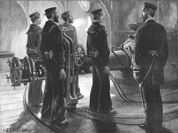 'The Naval Manoeuvres - Torpedo Drill on board an Ironclad: Ready !, 1891. Creator: Charles Joseph Staniland