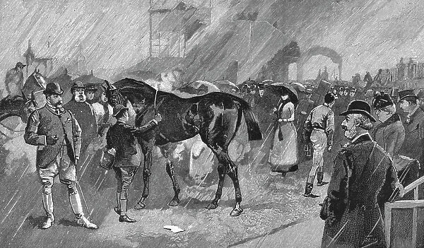 'The Newmarket October Meeting -- The Birdcage on a Rainy Day, 1891. Creator: Unknown