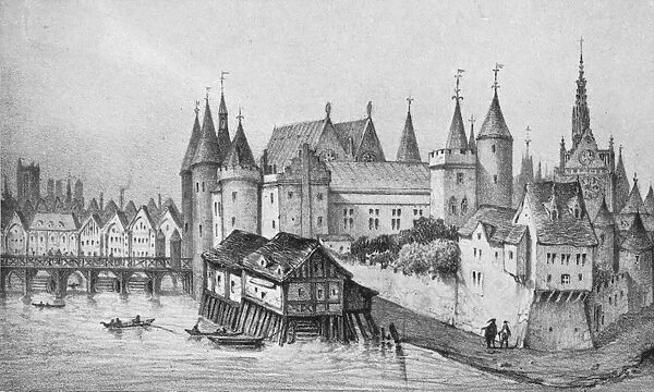 `The Pont aux Meuniers and Part of the Palais du Roi de la Cite in 1556, 1915