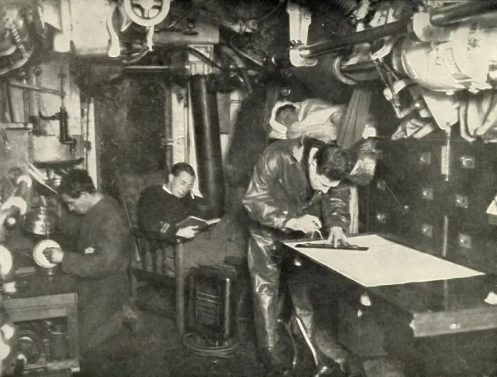 Framed Print : At the Bottom of the Sea. In the wardroom of a submarine, (1919). Creator: Unknown Framed Print : At the Bottom of the Sea. In the wardroom of a submarine, (1919). Creator: Unknown