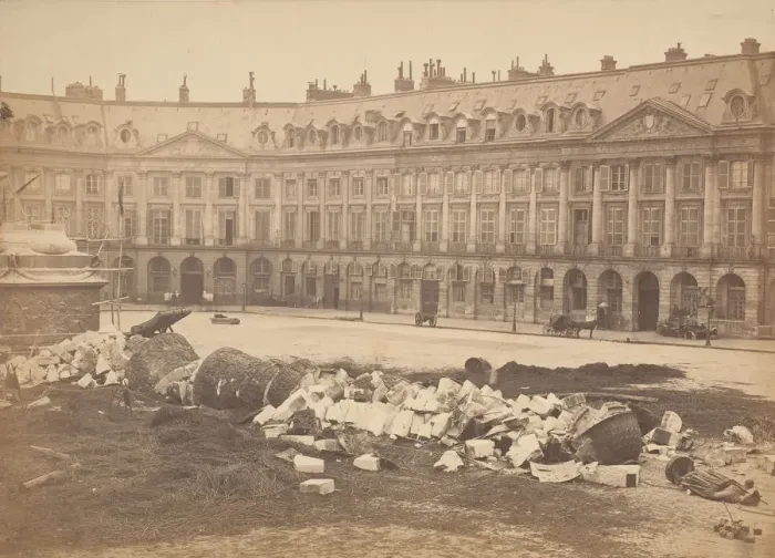 Framed Print : [The Vendome Column After Being Torn Down by the Communards], 1871. Creator: Hippolyte-Auguste Collard