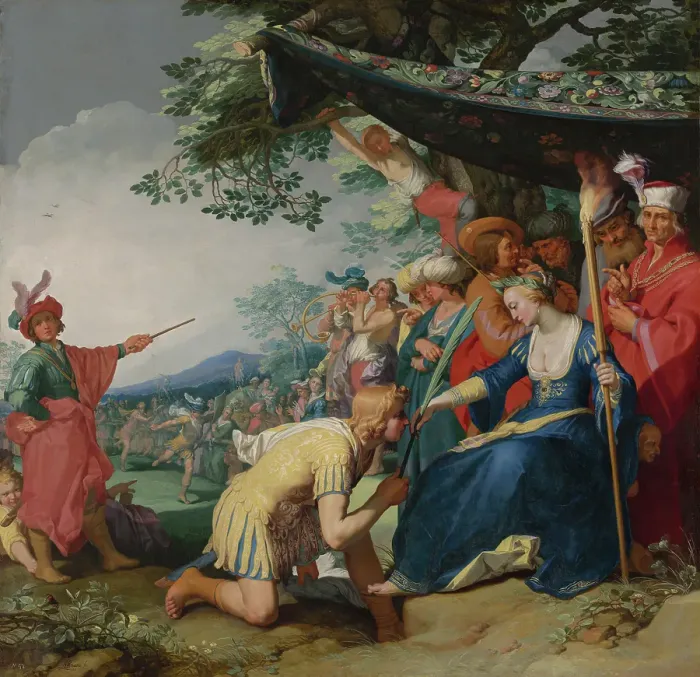 Framed Print : Theagenes Receiving the Palm of Honour from Chariclea. Creator: Abraham Bloemaert Framed Print : Theagenes Receiving the Palm of Honour from Chariclea. Creator: Abraham Bloemaert