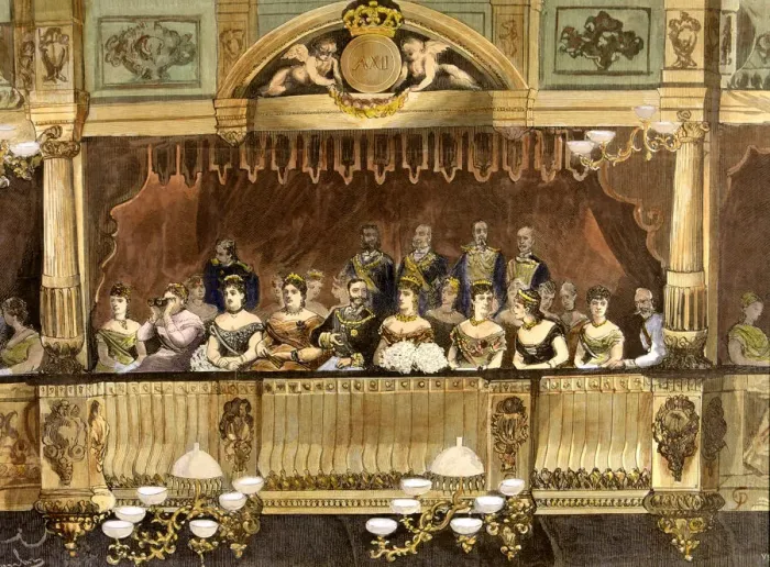 Framed Print : Theater box at the Royal Theatre with Maria Cristina, 1879 Alfonso XII, King of Spain Framed Print : Theater box at the Royal Theatre with Maria Cristina, 1879 Alfonso XII, King of Spain