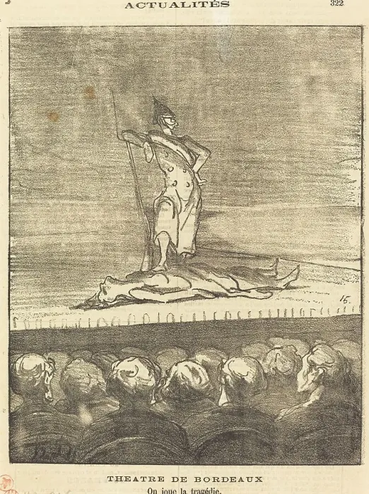 Framed Print : Théâtre de Bordeaux - on joue la tragédie, 1871. Creator: Honore Daumier