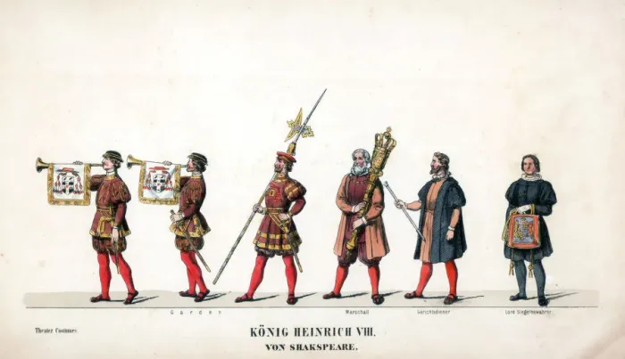 Framed Print : Theatre costume design for Shakespeares play, Henry VIII, 19th century Framed Print : Theatre costume design for Shakespeares play, Henry VIII, 19th century
