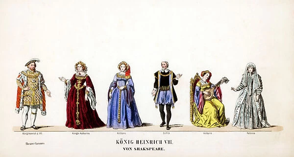 Theatre costume designs for Shakespeares play, Henry VIII, 19th century