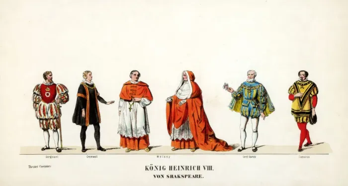 Framed Print : Theatre costume designs for Shakespeares play, Henry VIII, 19th century Framed Print : Theatre costume designs for Shakespeares play, Henry VIII, 19th century