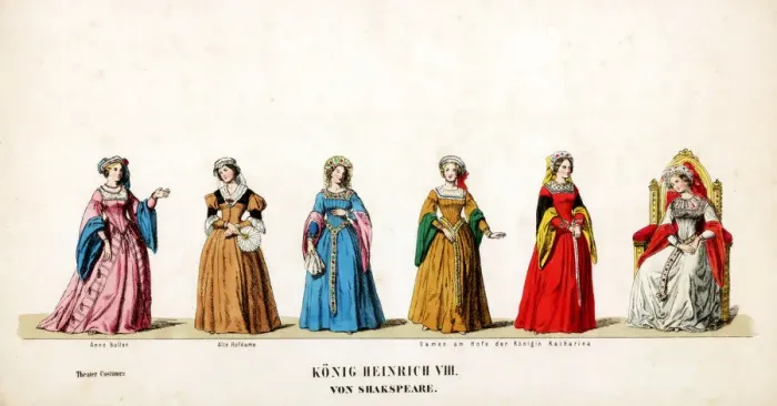 Framed Print : Theatre costume designs for Shakespeares play, Henry VIII, 19th century Framed Print : Theatre costume designs for Shakespeares play, Henry VIII, 19th century