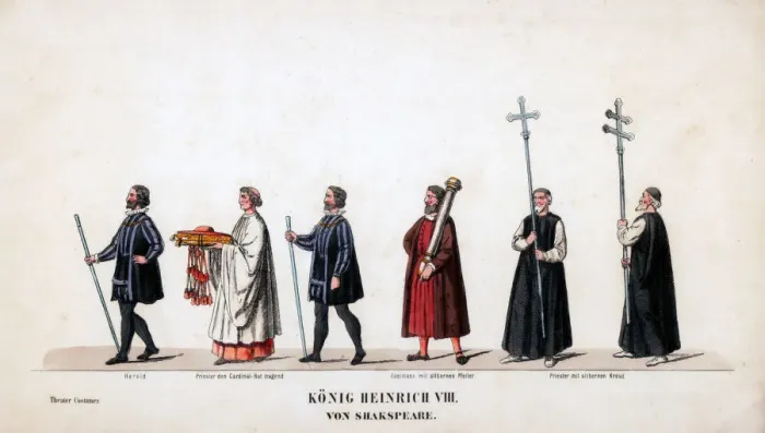 Framed Print : Theatre costume designs for Shakespeares play, Henry VIII, 19th century Framed Print : Theatre costume designs for Shakespeares play, Henry VIII, 19th century