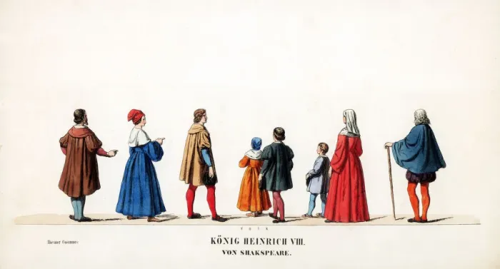 Framed Print : Theatre costume designs for Shakespeares play, Henry VIII, 19th century Framed Print : Theatre costume designs for Shakespeares play, Henry VIII, 19th century