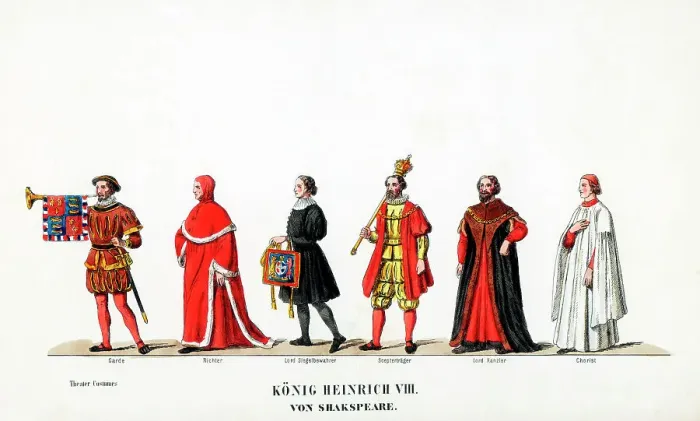 Framed Print : Theatre costume designs for Shakespeares play, Henry VIII, 19th century Framed Print : Theatre costume designs for Shakespeares play, Henry VIII, 19th century