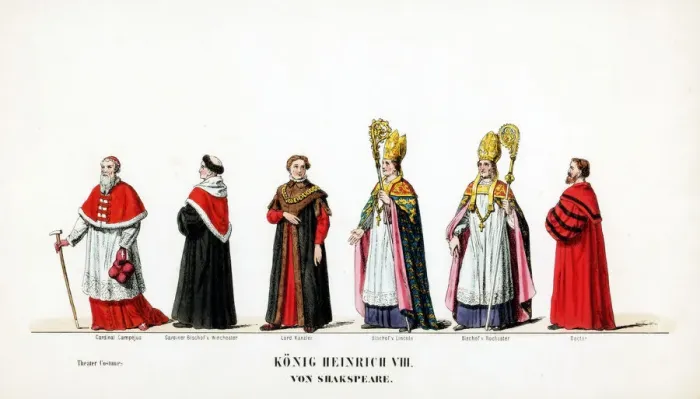 Framed Print : Theatre costume designs for Shakespeares play, Henry VIII, 19th century Framed Print : Theatre costume designs for Shakespeares play, Henry VIII, 19th century