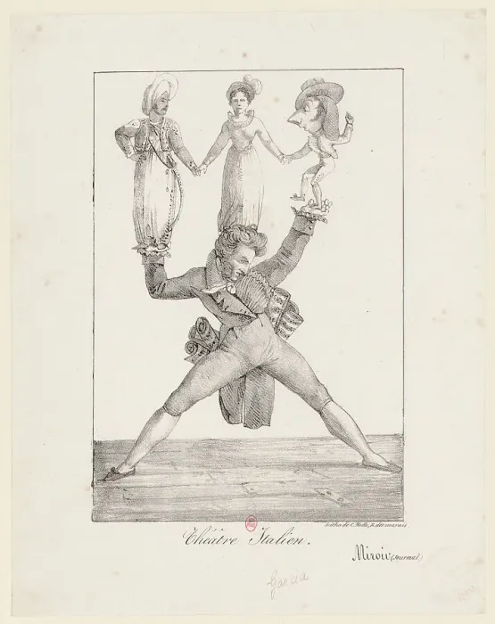 Framed Print : Théâtre Italien. Rossini soutenant Manuel Garcia dans Otello, Mme Fodor dans Rosine et... 1821. Creator: Delacroix, Eugène (1798-1863) Framed Print : Théâtre Italien. Rossini soutenant Manuel Garcia dans Otello, Mme Fodor dans Rosine et... 1821. Creator: Delacroix, Eugène (1798-1863)