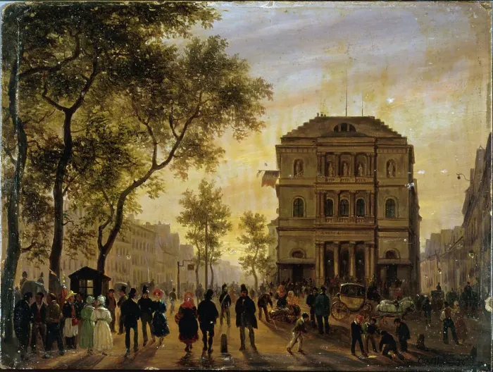 Framed Print : Theatre de l'Ambigu-Comique and Boulevard Saint-Martin, 1830. Creator: Giuseppe Canella Framed Print : Theatre de l'Ambigu-Comique and Boulevard Saint-Martin, 1830. Creator: Giuseppe Canella