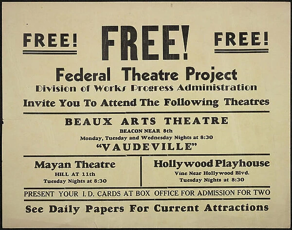 Theatre poster, Los Angeles, Los Angeles, [193-]. Creator: Unknown