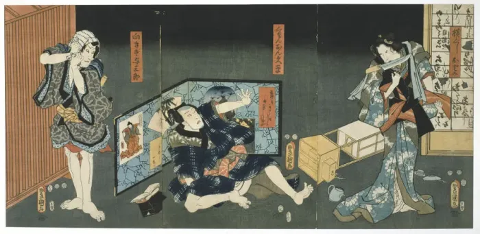Framed Print : Theatre Scene, 1844. Artist: Utagawa Kunisada Framed Print : Theatre Scene, 1844. Artist: Utagawa Kunisada