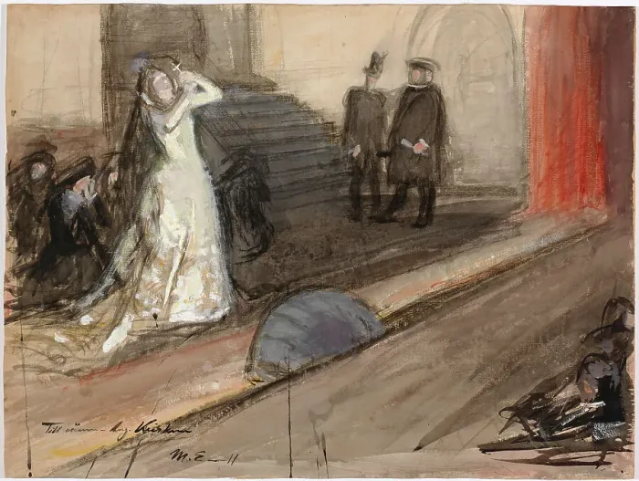 Framed Print : Theatre Scene (Ida Aalberg as Mary Stuart), 1905. Creator: Magnus Enckell Framed Print : Theatre Scene (Ida Aalberg as Mary Stuart), 1905. Creator: Magnus Enckell