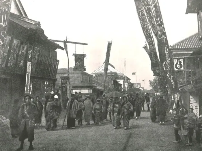 Framed Print : Theatre Street, Yokohama, Japan, 1895. Creator: Unknown Framed Print : Theatre Street, Yokohama, Japan, 1895. Creator: Unknown
