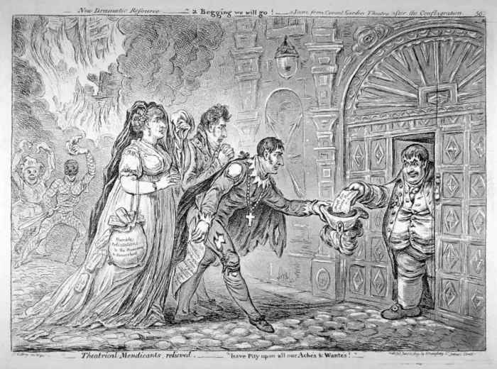 Framed Print : Theatrical Mendicants, Relieved... 1809. Artist: James Gillray Framed Print : Theatrical Mendicants, Relieved... 1809. Artist: James Gillray