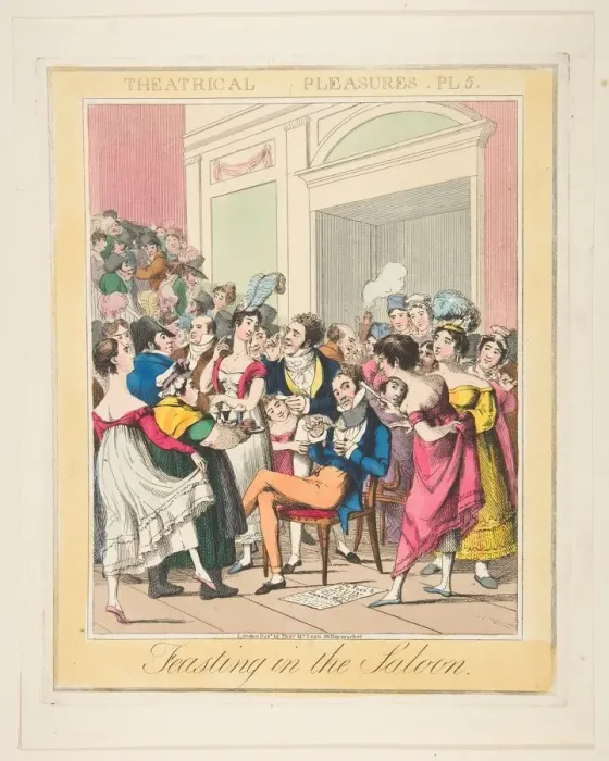 Framed Print : Theatrical Pleasures, Plate 5: Feasting in the Saloon, ca. 1835. Creator: Theodore Lane Framed Print : Theatrical Pleasures, Plate 5: Feasting in the Saloon, ca. 1835. Creator: Theodore Lane