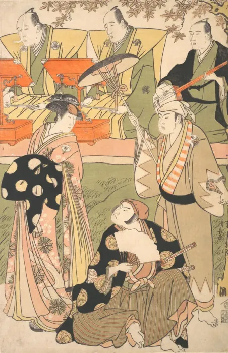 Framed Print : Theatrical Scene, with Musicians. Creator: Torii Kiyonaga Framed Print : Theatrical Scene, with Musicians. Creator: Torii Kiyonaga