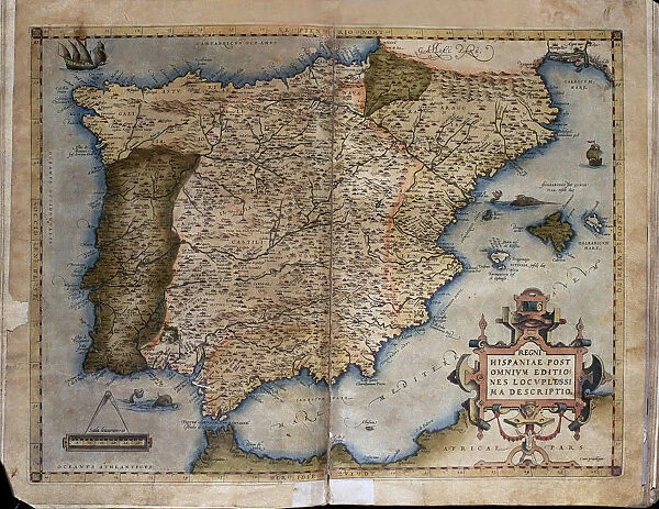 Theatrum Orbis Terrarum by Abraham Ortelius, Antwerp, 1574. Map of the Iberian Peninsula