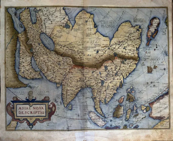 Framed Print : Theatrum Orbis Terrarum by Abraham Ortelius, Antwerp, 1574, map of the Asian continent Framed Print : Theatrum Orbis Terrarum by Abraham Ortelius, Antwerp, 1574, map of the Asian continent