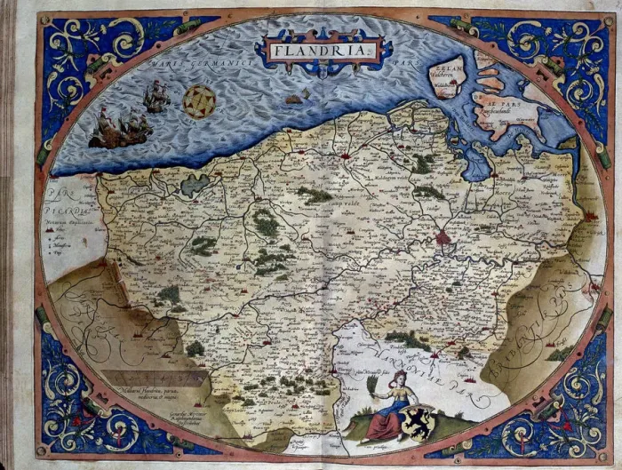 Framed Print : Theatrum Orbis Terrarum by Abraham Ortelius, Antwerp, 1574. Map of the region of Flanders Framed Print : Theatrum Orbis Terrarum by Abraham Ortelius, Antwerp, 1574. Map of the region of Flanders