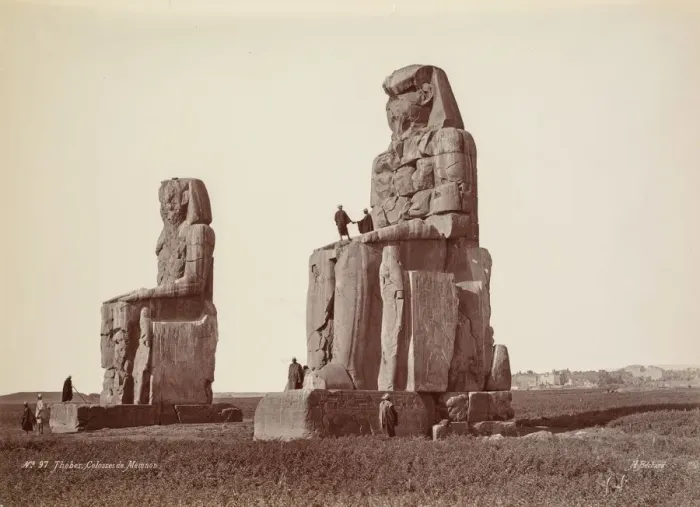 Framed Print : Thebes, The Colossi of Memnon, 1870s. Creator: Henri Bechard (French) Framed Print : Thebes, The Colossi of Memnon, 1870s. Creator: Henri Bechard (French)