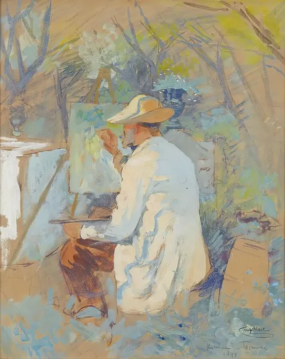 Framed Print : Theodor von Hörmann painting in Taormina, 1894. Creator: Josef Engelhart Framed Print : Theodor von Hörmann painting in Taormina, 1894. Creator: Josef Engelhart