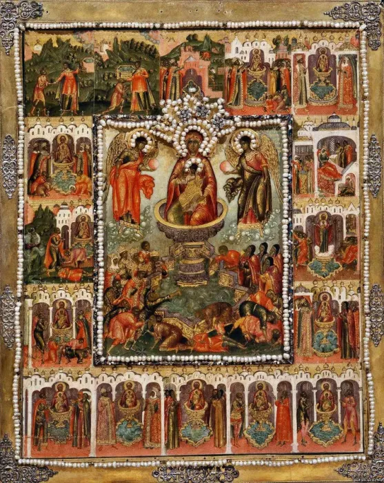 Framed Print : Theotokos Life-giving Spring, 1670. Artist: Ushakov, Simon (Pimen) Fyodorovich (1626-1686) Framed Print : Theotokos Life-giving Spring, 1670. Artist: Ushakov, Simon (Pimen) Fyodorovich (1626-1686)