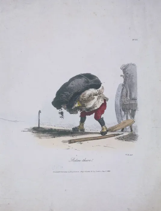 Framed Print : Below there!, Cries of London, 1828. Artist: Engelmann, Graf, Coindet and Company Framed Print : Below there!, Cries of London, 1828. Artist: Engelmann, Graf, Coindet and Company