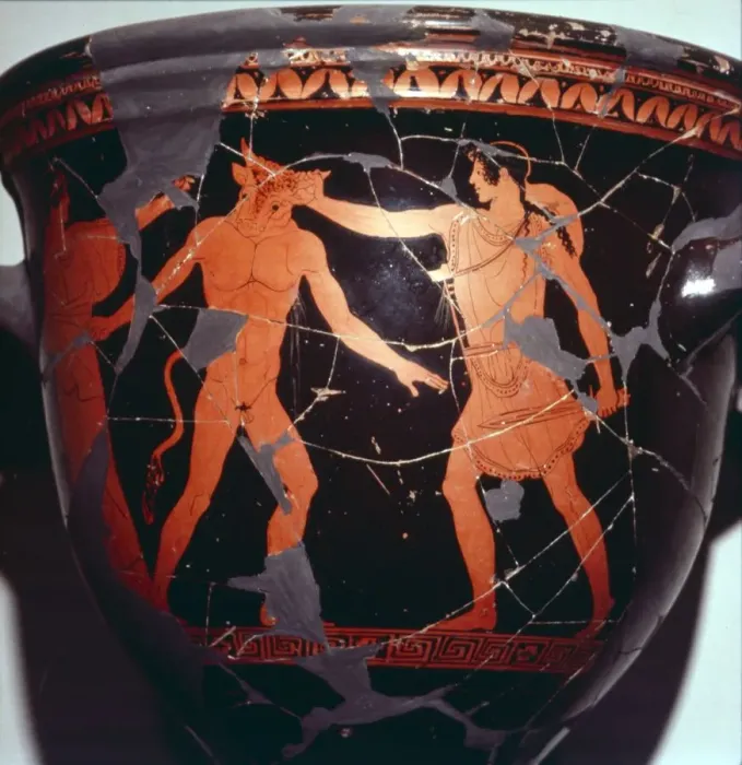 Framed Print : Theseus kills the Minotaur (with Ariadne present), Greek Vase painting, 5th Century BC. Artist: Hermonax Framed Print : Theseus kills the Minotaur (with Ariadne present), Greek Vase painting, 5th Century BC. Artist: Hermonax