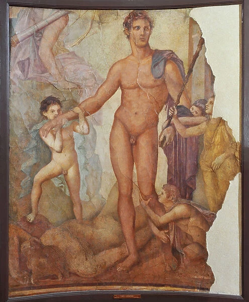 Theseus the Liberator. Ancient Roman fresco from Herculaneum Basilica