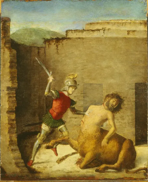 Framed Print : Theseus Slaying Minotaur, 1505. Artist: Cima da Conegliano, Giovanni Battista (ca. 1459-1517) Framed Print : Theseus Slaying Minotaur, 1505. Artist: Cima da Conegliano, Giovanni Battista (ca. 1459-1517)