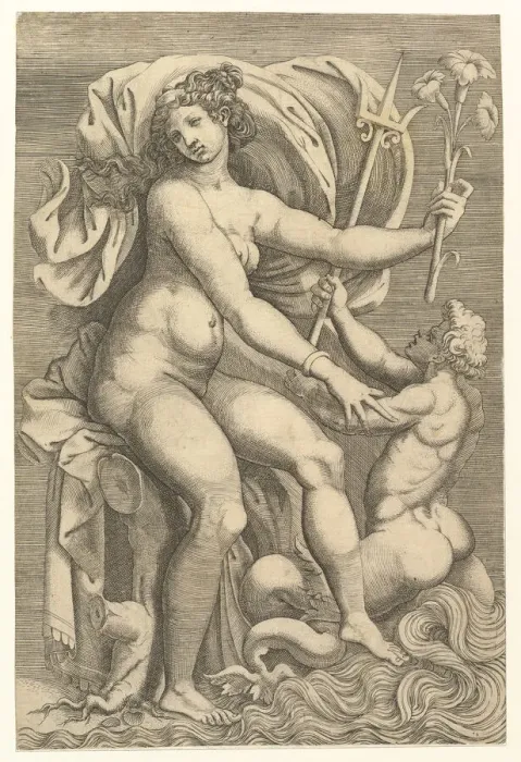 Framed Print : Thetis Seated with a Triton, 16th century. Creator: Unknown Framed Print : Thetis Seated with a Triton, 16th century. Creator: Unknown