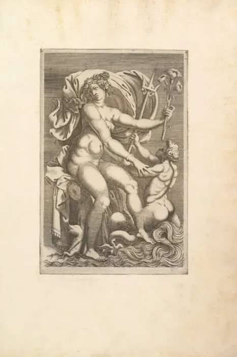 Framed Print : Thetis Seated with a Triton, 16th century. Creator: Unknown Framed Print : Thetis Seated with a Triton, 16th century. Creator: Unknown