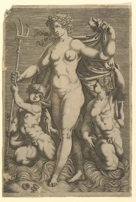 Framed Print : Thetis Standing with Two Tritons. Creator: Unknown Framed Print : Thetis Standing with Two Tritons. Creator: Unknown